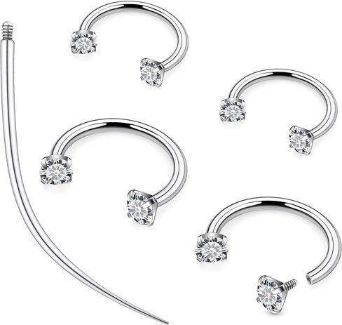 Ruifan ASTM F136 Titanium Horseshoe Nose Ring 16G Cubic Zircon Septum Rings Piercing Jewelry Internally Threaded Cartilage Conch Helix Rook Tragus Lip Earring Hoop Eyebrow For Women Men 8mm 10mm in Saudi Arabia