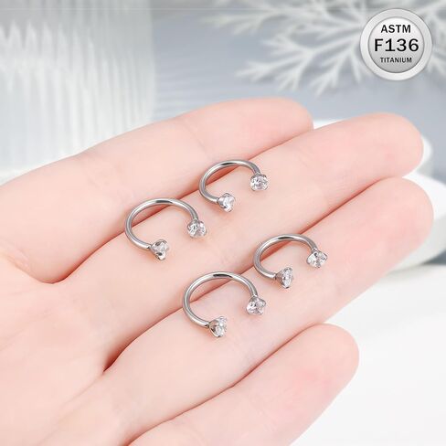 Ruifan ASTM F136 Titanium Horseshoe Nose Ring 16G Cubic Zircon Septum Rings Piercing Jewelry Internally Threaded Cartilage Conch Helix Rook Tragus Lip Earring Hoop Eyebrow For Women Men 8mm 10mm in Saudi Arabia