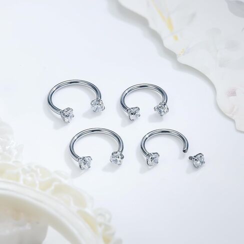 Ruifan ASTM F136 Titanium Horseshoe Nose Ring 16G Cubic Zircon Septum Rings Piercing Jewelry Internally Threaded Cartilage Conch Helix Rook Tragus Lip Earring Hoop Eyebrow For Women Men 8mm 10mm in Saudi Arabia