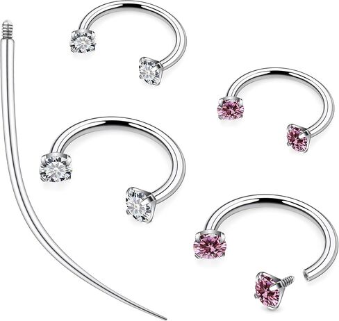 Ruifan ASTM F136 Titanium Horseshoe Nose Ring 16G Cubic Zircon Septum Rings Piercing Jewelry Internally Threaded Cartilage Conch Helix Rook Tragus Lip Earring Hoop Eyebrow For Women Men 8mm 10mm in Saudi Arabia