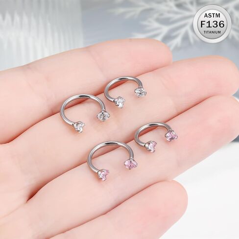 Ruifan ASTM F136 Titanium Horseshoe Nose Ring 16G Cubic Zircon Septum Rings Piercing Jewelry Internally Threaded Cartilage Conch Helix Rook Tragus Lip Earring Hoop Eyebrow For Women Men 8mm 10mm in Saudi Arabia