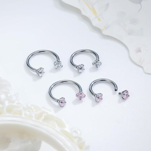 Ruifan ASTM F136 Titanium Horseshoe Nose Ring 16G Cubic Zircon Septum Rings Piercing Jewelry Internally Threaded Cartilage Conch Helix Rook Tragus Lip Earring Hoop Eyebrow For Women Men 8mm 10mm in Saudi Arabia