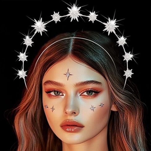 Kilshye Star Headband Rhinestone Halo Crown Headpiece Goddess Hair Accessories for Women (Silver) in Saudi Arabia