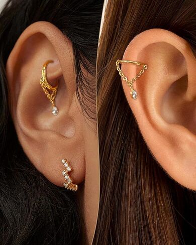 COCHARM 16g Titanium Dangle Chain Helix Earrings Gold Dangling Rook Hoop Piercing Jewelry, 8mm Dangly Chain Gold Helix Ring Surgical Steel Rook Earring for Women Men in Saudi Arabia