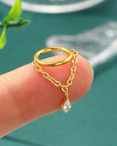 COCHARM 16g Titanium Dangle Chain Helix Earrings Gold Dangling Rook Hoop Piercing Jewelry, 8mm Dangly Chain Gold Helix Ring Surgical Steel Rook Earring for Women Men in Saudi Arabia