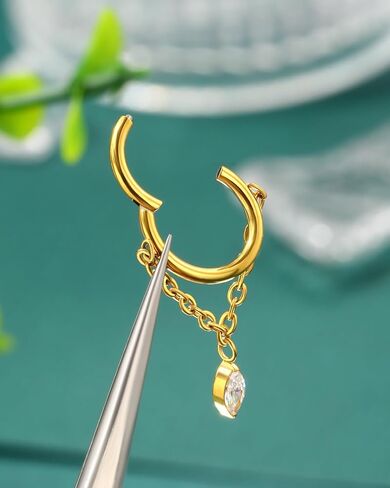 COCHARM 16g Titanium Dangle Chain Helix Earrings Gold Dangling Rook Hoop Piercing Jewelry, 8mm Dangly Chain Gold Helix Ring Surgical Steel Rook Earring for Women Men in Saudi Arabia