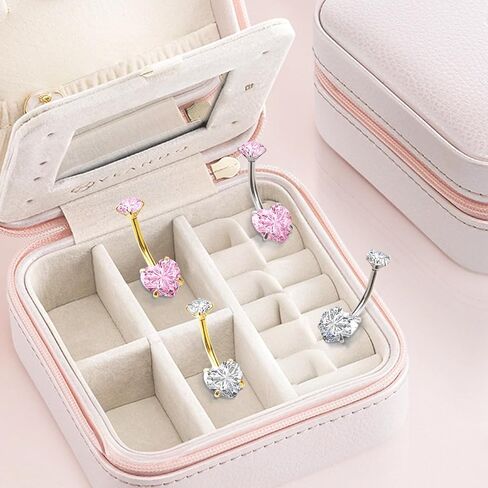 14G Internally Threaded Belly Button Ring - 316L Stainless Steel Shank Navel Jewelry with Pink & White Cubic Zirconia in Saudi Arabia