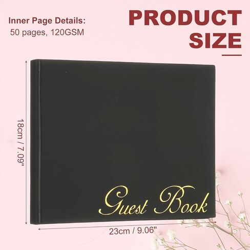 PATIKIL Elegant Guestbook, 9"x7" PU Leather Wedding Guest Book Stylish Sign in Book with 50 Blank 120GSM Paper for Receptions Birthdays Funerals Special Events, Black in Kuwait