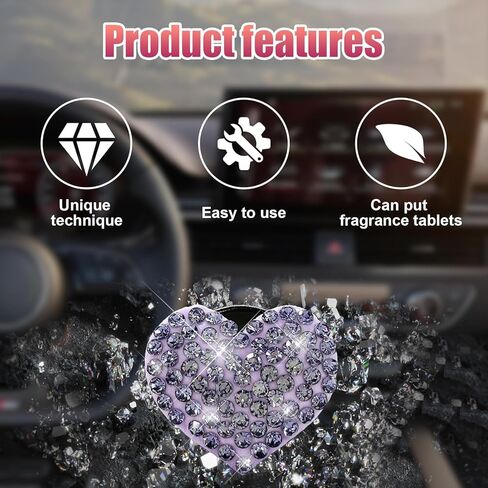 3 PCS Bling Car Air Vent Clips, Crystal Heart Shaped Auto Air Conditioning Outlet Clip, Rhinestone Air Freshener for Women Girls, Sparkly Vehicle Interior Decor Accessories(Blue) in Kuwait