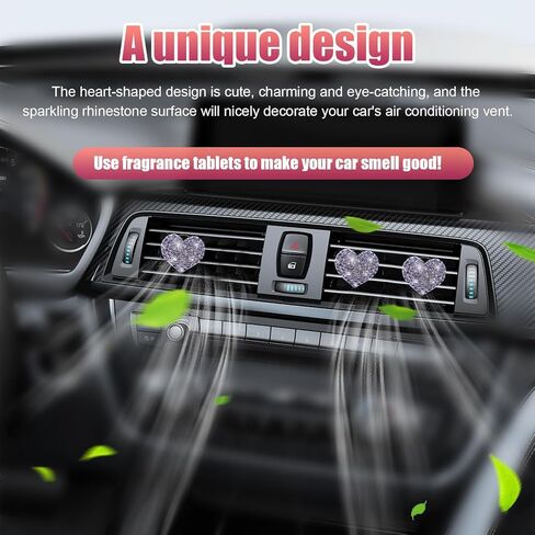 3 PCS Bling Car Air Vent Clips, Crystal Heart Shaped Auto Air Conditioning Outlet Clip, Rhinestone Air Freshener for Women Girls, Sparkly Vehicle Interior Decor Accessories(Blue) in Kuwait