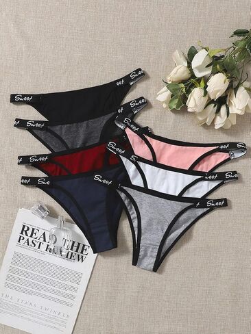 WDIRARA Women's 7 Pack Panty Set Letter Tape Underwear Panties in Kuwait