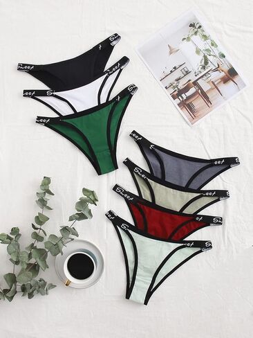 WDIRARA Women's 7 Pack Panty Set Letter Tape Underwear Panties in Kuwait