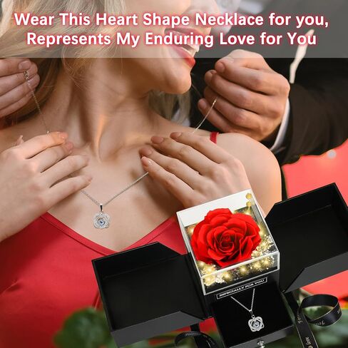 Preserved Real Roses with I Love You Necklace-Eternal Forever Flowers Rose Gifts for Mom Grandma Wife Girlfriend on Mothers Day Birthday Valentines Christmas Anniversary Romantic Gifts for Her(Red) in Saudi Arabia
