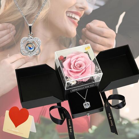 Preserved Real Roses with I Love You Necklace-Eternal Forever Flowers Rose Gifts for Mom Grandma Wife Girlfriend on Mothers Day Birthday Valentines Christmas Anniversary Romantic Gifts for Her(Red) in Saudi Arabia