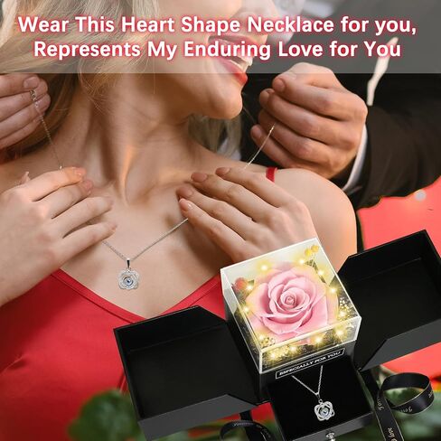 Preserved Real Roses with I Love You Necklace-Eternal Forever Flowers Rose Gifts for Mom Grandma Wife Girlfriend on Mothers Day Birthday Valentines Christmas Anniversary Romantic Gifts for Her(Red) in Saudi Arabia
