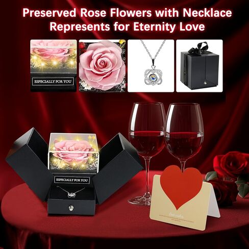Preserved Real Roses with I Love You Necklace-Eternal Forever Flowers Rose Gifts for Mom Grandma Wife Girlfriend on Mothers Day Birthday Valentines Christmas Anniversary Romantic Gifts for Her(Red) in Saudi Arabia
