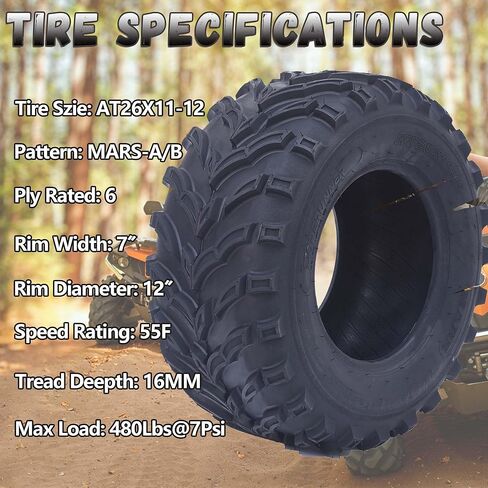 ATV Tires 26x9-12 6PR, 26x9x12 6PR All-Terrain Tires Set of 2, 26 9 12 Atv Tires Puncture And Abrasion Resistant, Optimum Grip Pattern for Enhanced Off-Road, Handling for Off-Road in Saudi Arabia