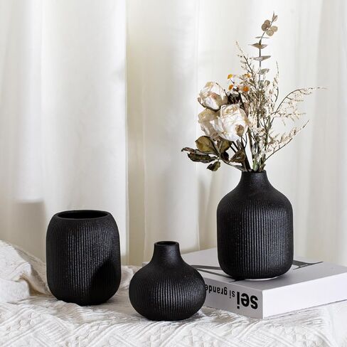 مجموعة مزهرية من السيراميك الحديثة من 3 ، ملمس مضلع بوهو ديكور المنزل الحد الأدنى ، المزهريات الزخرفية الصغيرة للقطعة المركزية ، الرف ، الطاولة - لمسة جمالية للمساحات المحايدة والانتقالية in Kuwait