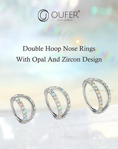OUFER 20G Nose Rings for Women, 316L Surgical Steel Double Hoop Nose Piercing Jewelry, Opal and CZ Septum Lip Eyebrow Cartilage Conch Rook Helix Tragus Daith Earrings Piercing Jewelry-6/7/8MM in Saudi Arabia