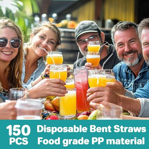100 قطعة من المصاصات البلاستيكية المرنة الملونة - شفاطة طويلة قابلة للانحناء للاستعمال مرة واحدة، شفاطة للحفلات الكبيرة للعصير، بطول 10.2 سم × قطر 0.24 سم in Kuwait