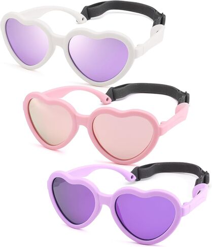 NULOOQ Kids Heart Sunglasses for Girls – Cute Polarized Flexible Frame Toddler Sunglasses with Strap Age 2-8 in Saudi Arabia