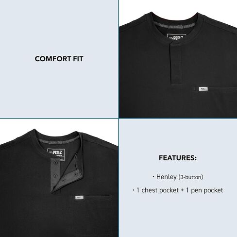 Peelz Karl Henley 2-Pocket Scrub Top for Men-Soft Stretch Fabric Scrubs ، 3-Butting Design Men's Scrubs ، Fit Comfort in Kuwait