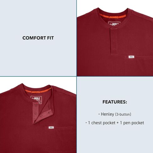 Peelz Karl Henley 2-Pocket Scrub Top for Men - Soft Stretch Fabric Scrubs, 3-Button Design Men's Scrub Tops, Comfort Fit in Kuwait