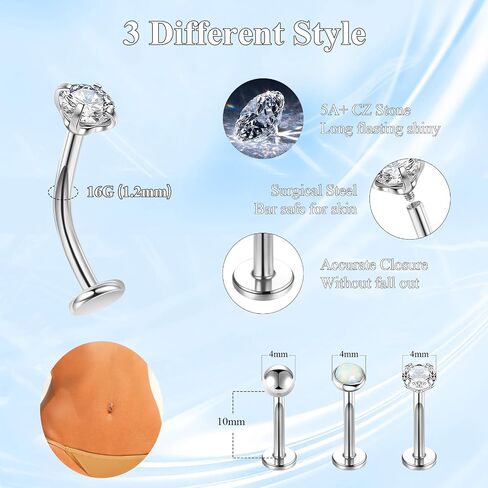 Floating Titanium Belly Button Ring Hypoallergenic G23 Belly Piercings for Women Navel Piercings Jewelry 3Pcs silver internally threaded 14G belly ring in Saudi Arabia