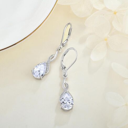 Leverback Earrings for Women Infinity Dangle Drop Earrings 925 Sterling Silver Cubic Zirconia Earrings Christmas Anniversary Jewelry for Her in Saudi Arabia