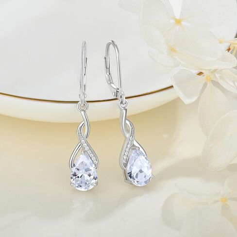Leverback Earrings for Women Infinity Dangle Drop Earrings 925 Sterling Silver Cubic Zirconia Earrings Christmas Anniversary Jewelry for Her in Saudi Arabia