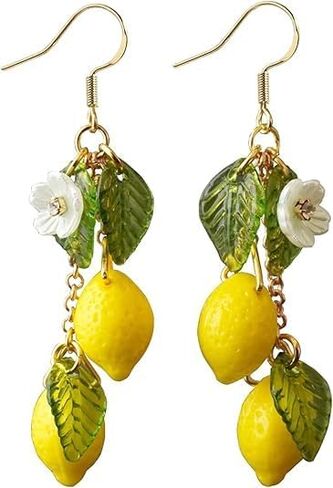 Lemon Earrings, Lime Lemons Earring Flower Leaf Dangle Earring Colorful Resin Unique Cute Funky Earrings For Women Daughter Sister Jewelry Gift in Saudi Arabia