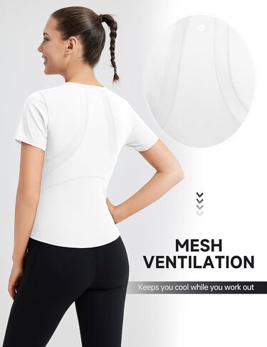 baleaf Women's Short Sleeve Workout Tops Yoga Shirts Stretchy Lightweight Athletic T-Shirts Gym Running Sports Tee in Kuwait