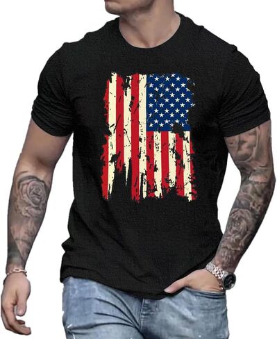 القمصان الرابعة من يوليو للرجال العلم الأمريكي العلم الوطني لاستقلال القميص يوم الاستقلال الرسم الإنطلاق in Kuwait