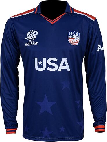 Team USA Men's Cricket WC Debut Jersey, T20 Long Sleeve Performance Shirt, Navy Blue Commemorative First Appearance Design in Saudi Arabia