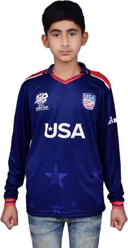 Team USA Men's Cricket WC Debut Jersey, T20 Long Sleeve Performance Shirt, Navy Blue Commemorative First Appearance Design in Saudi Arabia