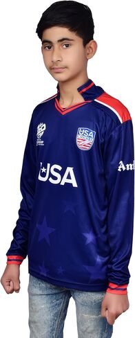 Team USA Men's Cricket WC Debut Jersey, T20 Long Sleeve Performance Shirt, Navy Blue Commemorative First Appearance Design in Saudi Arabia