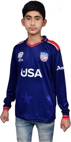 Team USA Men's Cricket WC Debut Jersey, T20 Long Sleeve Performance Shirt, Navy Blue Commemorative First Appearance Design in Saudi Arabia