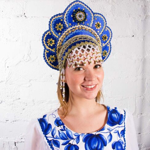 Russian Folk Costume 'Kokoshnik' Headdress in Blue, 5-10 years old in Saudi Arabia