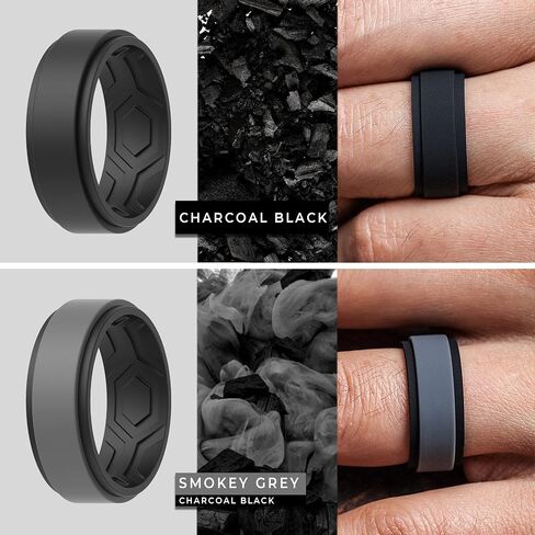 ThunderFit Silicone Wedding Rings for Men, Breathable Step Edge 2 Layers 10mm Wide 2.3mm Thick - 1/4/7 Variety Multipack in Kuwait