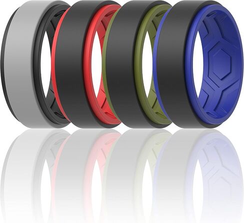 ThunderFit Silicone Wedding Rings for Men, Breathable Step Edge 2 Layers 10mm Wide 2.3mm Thick - 1/4/7 Variety Multipack in Kuwait