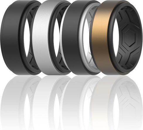 حلقات زفاف Thunderfit Silicone للرجال ، حافة خطوة التنفس 2 طبقات بعرض 10 مم 2.3 مم - 1/4/7 متنوعة متعددة in Saudi Arabia