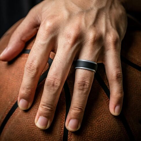 حلقات زفاف Thunderfit Silicone للرجال ، حافة خطوة التنفس 2 طبقات بعرض 10 مم 2.3 مم - 1/4/7 متنوعة متعددة in Saudi Arabia