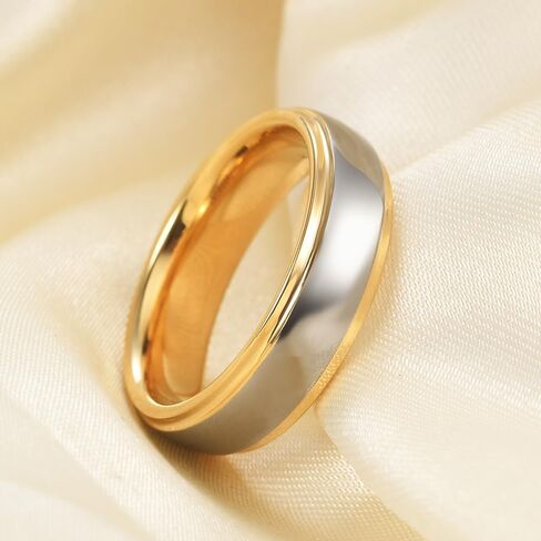 VQYSKO Tungsten Wedding Band Ring for Men Women | 6mm Gold Silver Two-Tone Step Edges Tungsten Wedding Band Ring for Men Women | High Polish Comfort Fit | Size 6-12 in Saudi Arabia