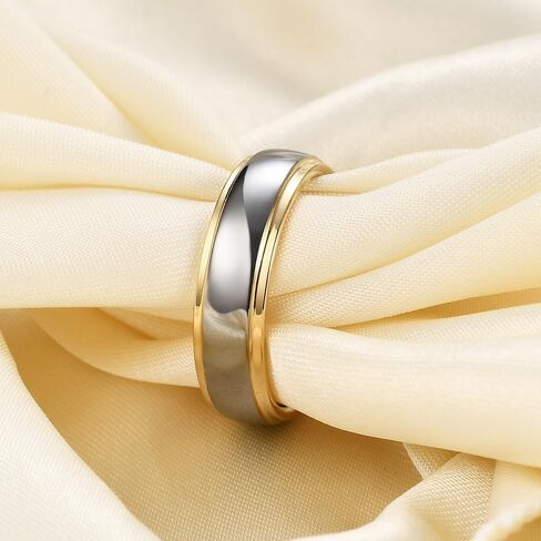 VQYSKO Tungsten Wedding Band Ring for Men Women | 6mm Gold Silver Two-Tone Step Edges Tungsten Wedding Band Ring for Men Women | High Polish Comfort Fit | Size 6-12 in Saudi Arabia
