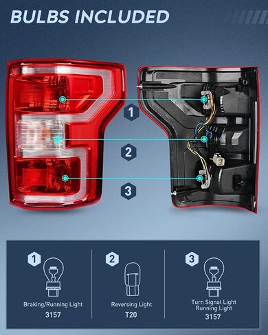 Nilight Taillight Assembly Compatible with 2018 2019 2020 Ford F150 F-150 Pickup Truck Rear Lamp Replacement OE Style Red Housing with Bulbs and Harness Driver and Passenger side in Saudi Arabia