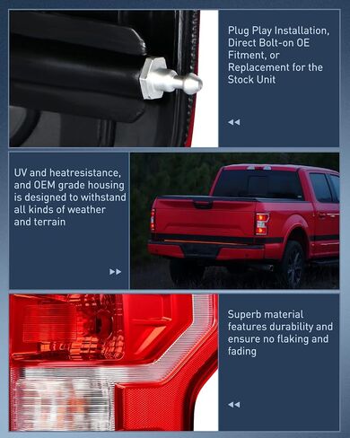 Nilight Taillight Assembly Compatible with 2018 2019 2020 Ford F150 F-150 Pickup Truck Rear Lamp Replacement OE Style Red Housing with Bulbs and Harness Driver and Passenger side in Saudi Arabia