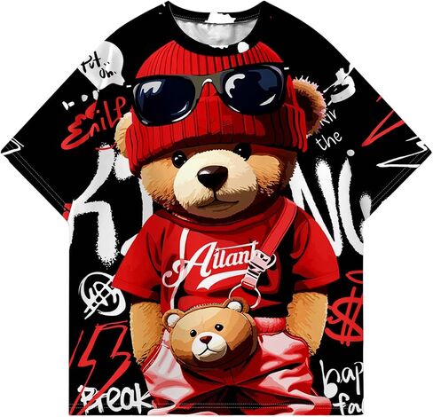 WDIRARA Boy's Bear Graphic Tees Short Sleeve Crewneck T Shirts Cartoon Summer Tops in Kuwait