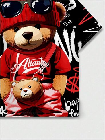 WDIRARA Boy's Bear Graphic Tees Short Sleeve Crewneck T Shirts Cartoon Summer Tops in Kuwait