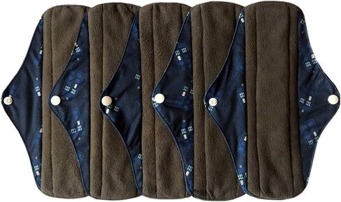 MUMBABY 5 Pieces 10 Inch (25.4cm) Regular Charcoal Bamboo Mama Cloth/Menstrual Pads/Reusable Sanitary Pads (Sky Blue, Medium) in Kuwait