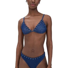 Good American Women's Denim Triangle Bikini Top